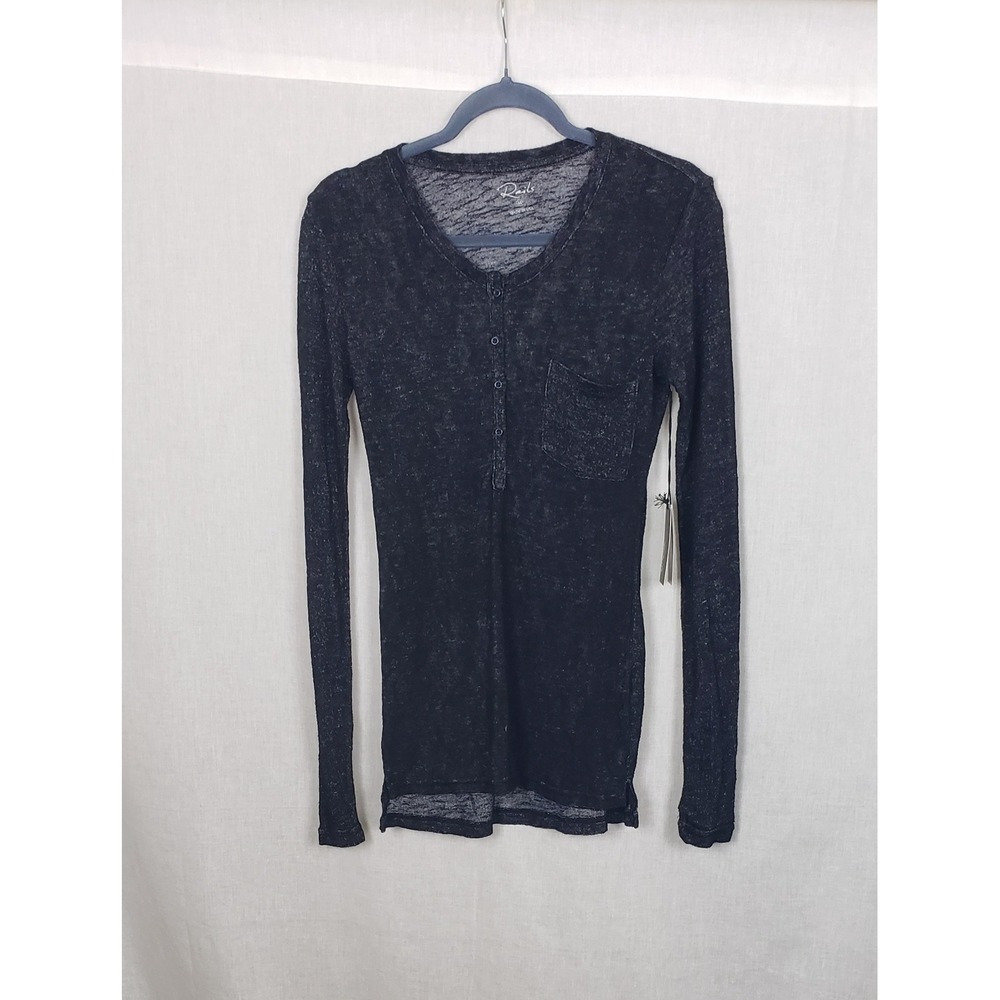 Rails Womens Charcoal M Long Sleeve Henley Pocket Top Casual Minimalist USA